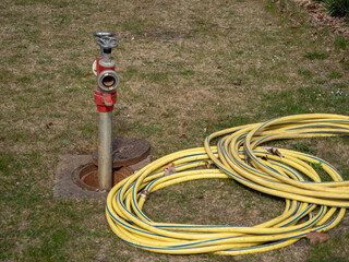Watering hydrants in the park. Watering system.