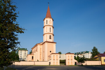 Fototapeta na wymiar Old ancient catholic church of the Holy Trinity in Ruzhany, Brest region, Belarus.