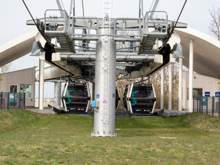 BERLIN - GERMANY - APRIL 01, 2022 Cable car station. funicular up the mountain.