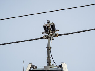 Obraz premium Cable car mechanism. funicular up the mountain.