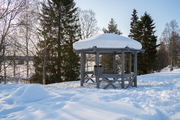 A Snow Covered Gazebo