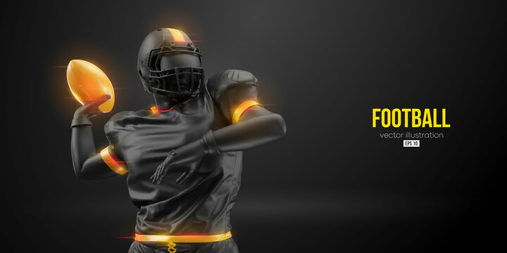 Realistic silhouette of a NFL american football player man in action isolated black background. Vector illustration