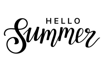 Hello summer hand drawn black lettering. Vector illustration