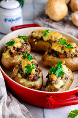 Stuffed potato with mushroom.selective focus