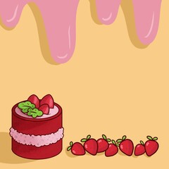 Pastel con fresa y crema derretida