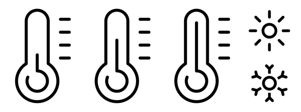 Temperature icon set. Thermometer showing the temperature symbol. Weather sign. Temperature scale line icon. Warm and cold symbol - stock vector.