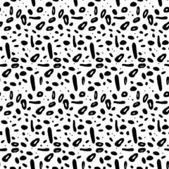 Vector abstract seamless background with chaotic dots.
Monochrome pattern for printing on fabric, paper or accessories.