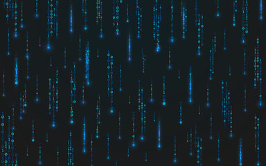 Binary matrix backdrop. Running luminous numbers. Modern futuristic cyberspace. Random falling digits. Abstract technology wallpaper. Vector illustration