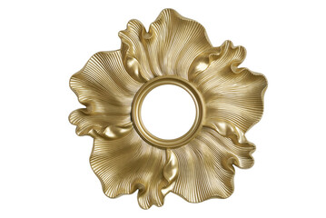Wide frame for a round mirror in the form of a flower in gold color on a white background