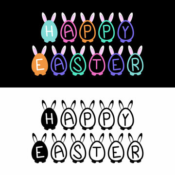 Easter Eggs Vector Illustration with Happy Easter Text