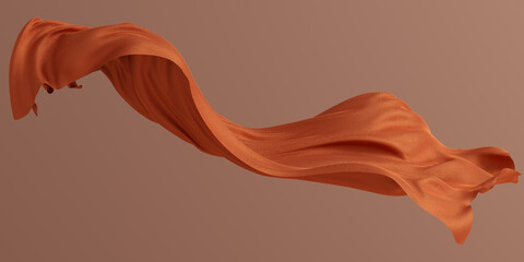 Sienna scarf in the wind, isolated dynamic fabric, brown fly cloth 3d rendering