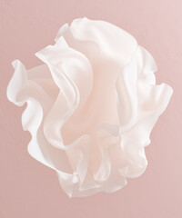 White flying fabric product display, dynamic cloth object placement 3d rendering mockup, abstract fabric background