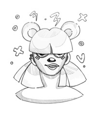 Drawing with a liner and a simple pencil, a sketch of a person. Black and white portrait. Gray sketch. The face of a man. Boys and girls. Fashion and pictures.