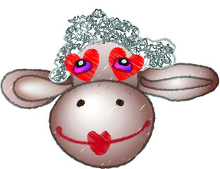 smiley face of a sheep in love