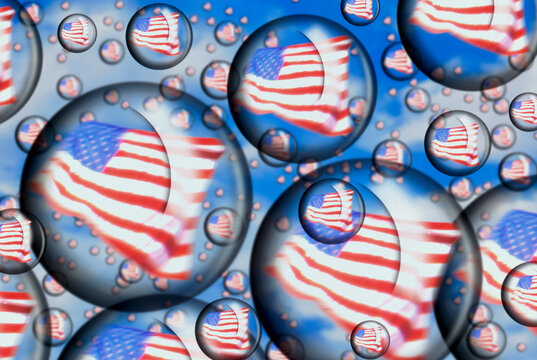 Close-up of American flags in bubbles