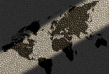 World map on a cracked earth surface