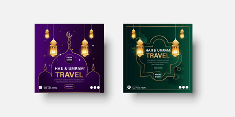 Hajj & um rah travel luxury social media post template or square banner template
