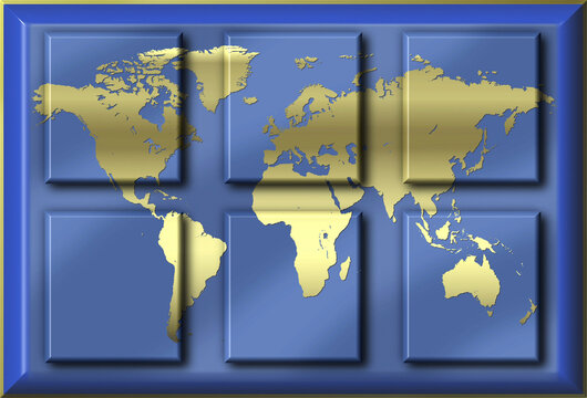 World map superimposed on squares
