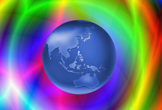 Illustration of a globe with a multicolored background