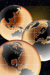 Illustration of three globes