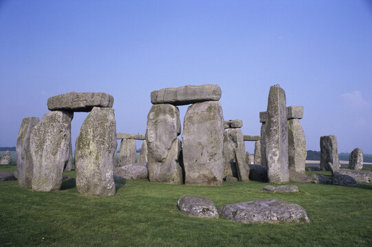 Stones on a landscape, Stonehenge, Wiltshire, England