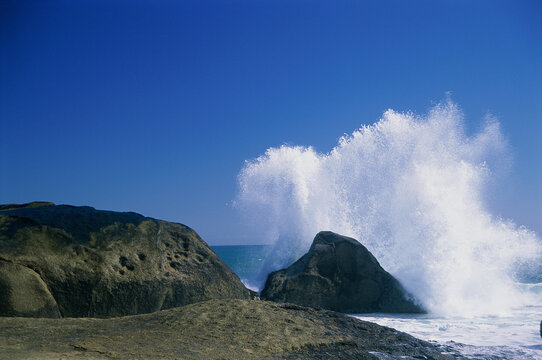 Waves breaking on rocks, South Africa