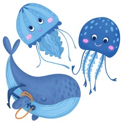 A set of raster elements with marine life