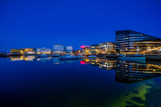 Evening view of Trondheim harbour, Norway