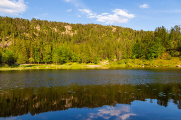 Fototapeta na wymiar View across Skomakerdiket lake, Bergen, Hordaland, Norway, Scandinavia