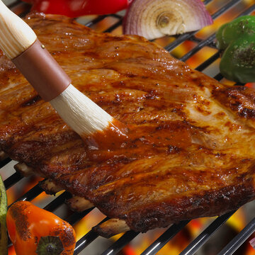 High angle view of a ribs cooked over a barbecue grill