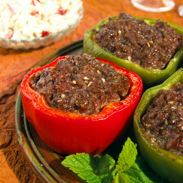 Close-up of veal stuffed bell peppers on a plate