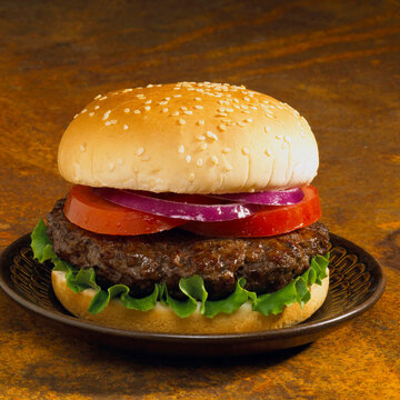Close-up of a hamburger on a plate