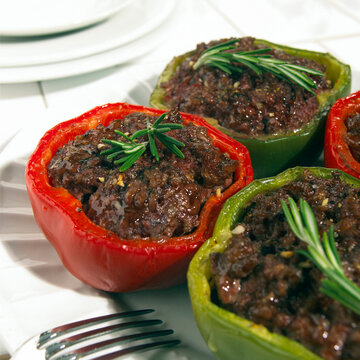 Close-up of veal stuffed bell peppers on a plate