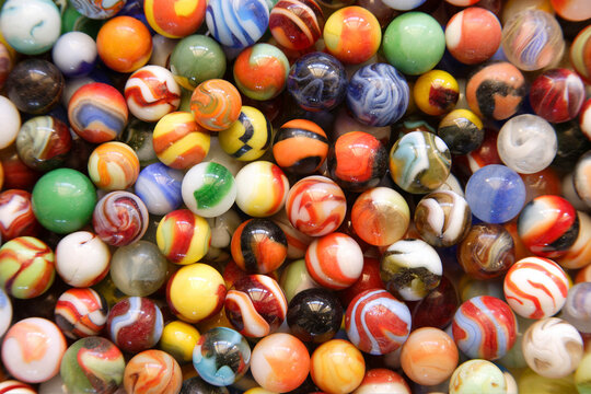 High angle view of marbles