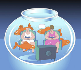 Living in a Fishbowl, 2004, Linda Braucht (20th C. American), Computer graphics