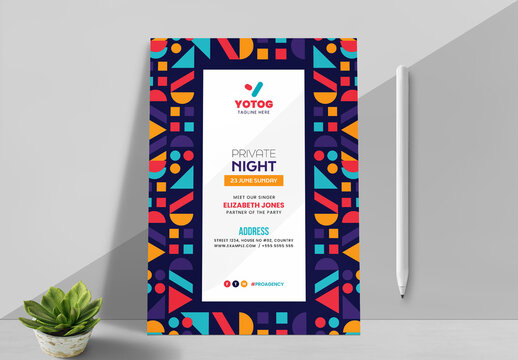 Event Flyer and Poster Layout with Color Geometric Overlay Elements