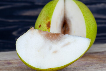pear cut into pieces and slices during cooking