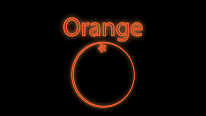 orange on black background, illustration, neon. fruit for healthy food, vegan food, raw food diet. neon illustration, vintage, retro style. trendy neon orange