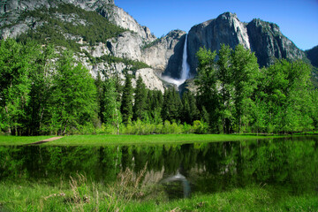 Low angle view of a waterfall, Upper Yosemite Falls, Yosemite National Park, California, USA