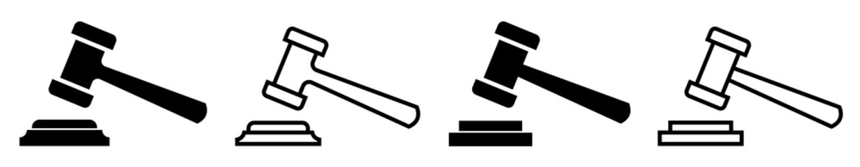 Gavel icon set. Judge Gavel symbol. Auction hammer icon. Court tribunal icon. Vector illustration