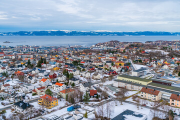Naklejka na ściany i meble Aerial view of the Trondheim, the third most populous municipality in Norway