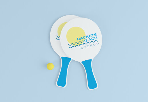 Top View Beach Rackets with Rubber Ball Mockup
