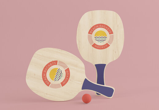 Wooden Beach Rackets with Rubber Ball Mockup