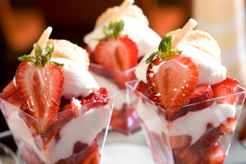 Close-up of strawberry desserts