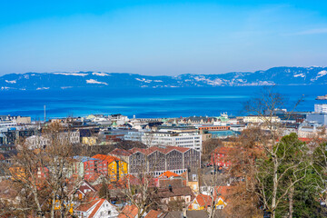 Aerial view of the Trondheim and Trondheim fjord, Norway