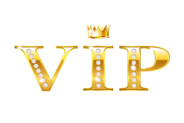 Vip card with golden letters and diamonds, vector illustration