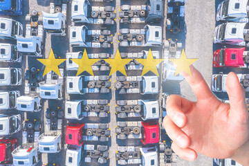 stars showing the concept of logistics rating. Logistics business concept by Business man is making...