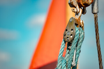 Rope and pulley system on a ship