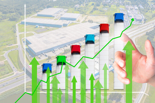 Business hand growth chart of transport business with supply chain management ,Logistic Import Export background
