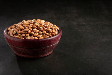 Raw pinto beans on the table.